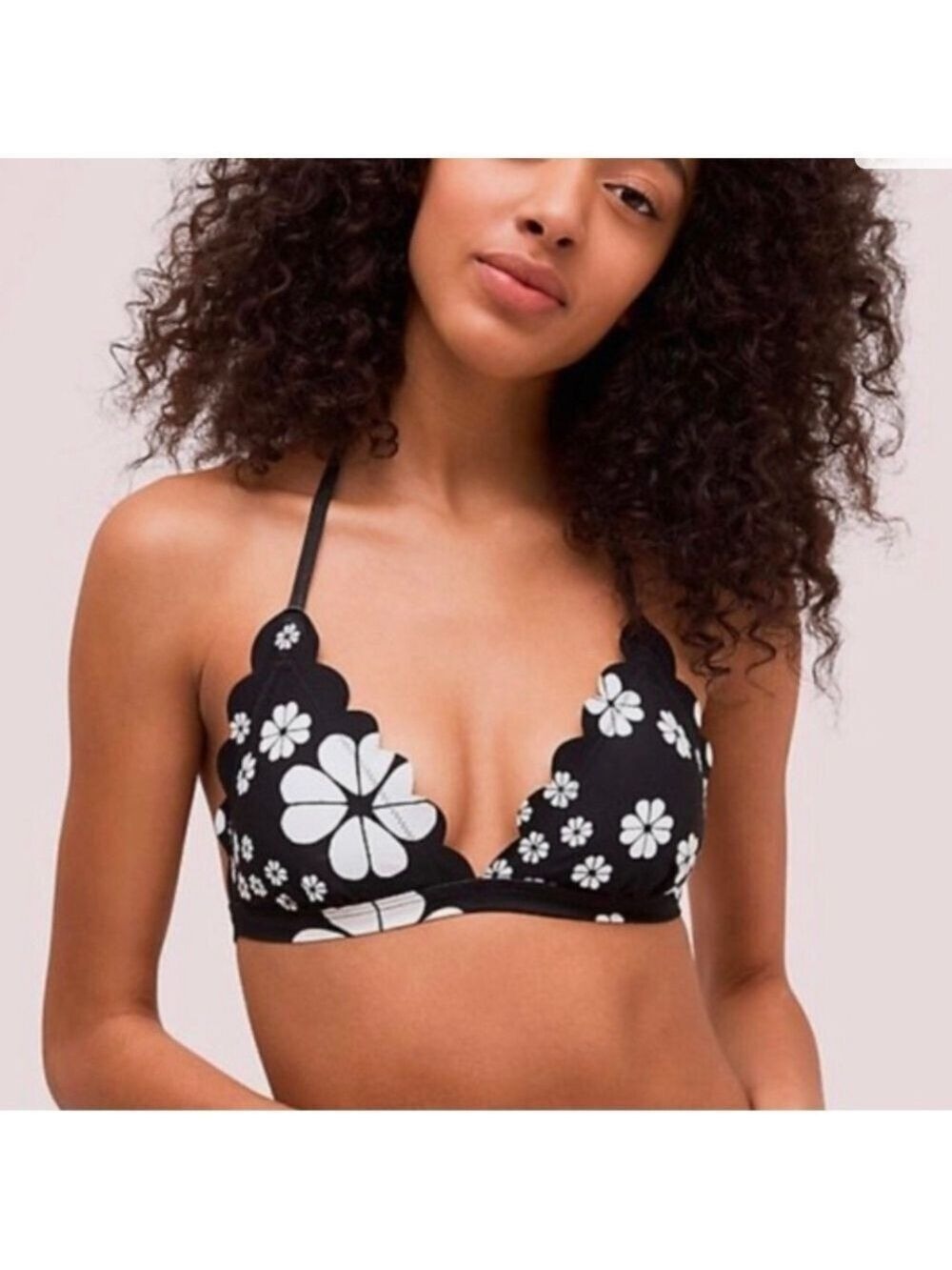 Black Floral Halter Bikini Top